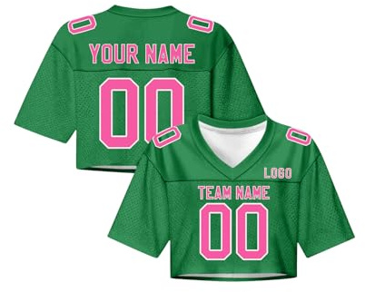 Camiseta de fútbol Americano para Mujer Personalizada con Nombre y número Conjunto de Animadora, Top Corto Oversize Y2K Streetwear, Top Deportivo con Escote en V y Manga Corta.
