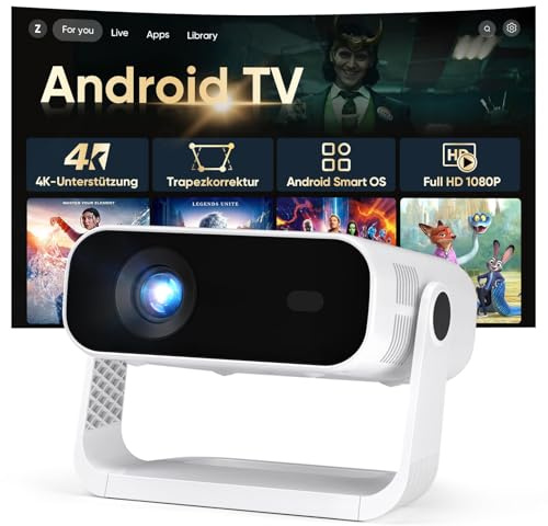 2026 Neuer Smart Mini Beamer Integrierte APP, Android 14, Unterstützt 1080P und 4K-Dekodierung, 20000 Lumens, Automatische Trapezkorrektur, WiFi6 & BT5.2 ，Beamer 4K Heimkino für Handy/HDMI/PC