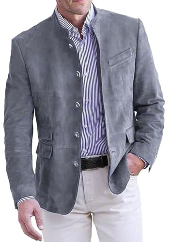 Genérico Americana Hombre Blazer Slim Fit Lino Chaqueta de Traje Caballero Elegante Casual Verano Ajustada Moderna Ligera Fresh A81