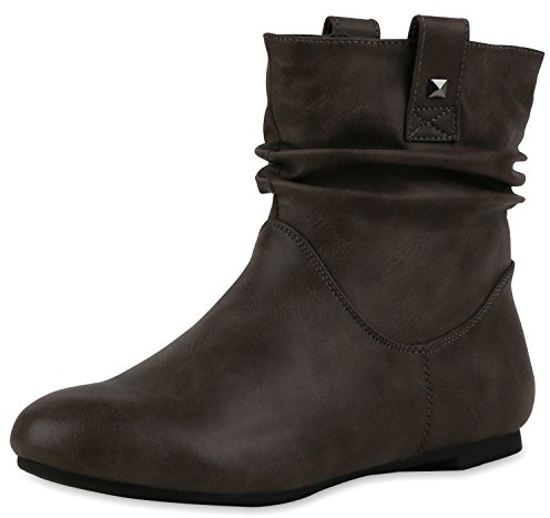 SCARPE VITA Gefütterte Damen Schlupfstiefel Nieten Stiefeletten Leder-Optik 165654 Grau 39