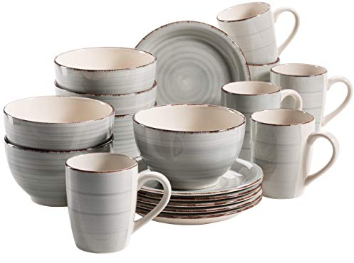 MÄSER 931492 Bel Tempo II Frühstück-Service für 6 Personen im Vintage Look, handbemalte Keramik, 18-teiliges Geschirr-Set, Blau, Steingut, Rauchblau