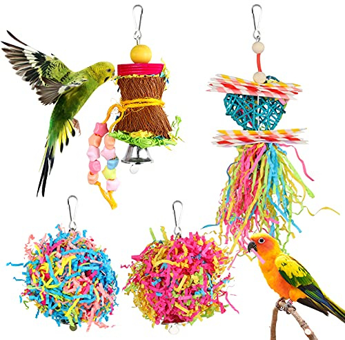 YUEPET Lot de 4 Jouets à mâcher pour Petits perroquets, Cage de fourrage, Jouet à Suspendre pour Petits Oiseaux, perruches, perroquets, inséparables, calopsittes