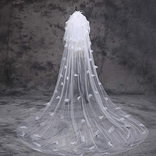 Ocobudbxw Tulle Robe de mariée Voile Moelleux Fleurs Blanches pétale Multicouche Super Long Cheveux de mariée Voile Accessoires de Mariage Nuptiale