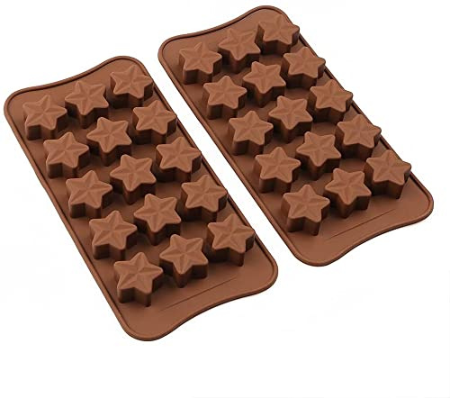 Bamutu Star Shape Chocolate Silicone Molds 2 PCS 15-Cavity Ice Cube Mould Star Non Stick Candy Dessert Jelly Silicone Mold