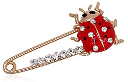 Brosche Schmuck Marienkäfer Rot Strass Weiß Kristall Gold Stahl, 5 x 2,2 cm, Edelstahl, Strass