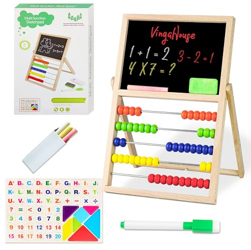 VingaHouse Ábaco para Niños, Ábaco de Madera Montessori Abaco Infantil para Contador con Pizarra&Pizarra Blanca y Pegatina Magnética Juguetes Educativos Matemáticos Madera para Niños 3-6 Años