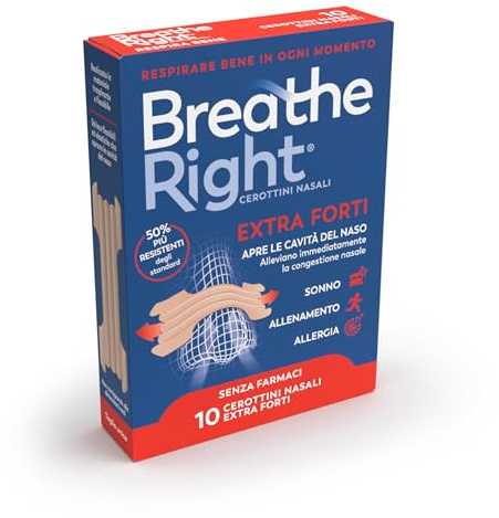 Breathe Right Cerottini Nasali Classici Extra Forti - Strisce Nasali Ultra-Resistenti per Respirazione Libera, Diminuzione Russamento & Naso Chiuso - Taglia Unica - Confezione da 10 Pezzi