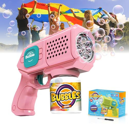Panacare Seifenblasenpistolen, Seifenblasenmaschine Gun Kinder 4000+ Blasen/Minute mit 130ML Seifenblasenlösung, Bubble Machine Geschenk für Kinder/Geburtstag/Party, Bubble Gun (101-Rose)