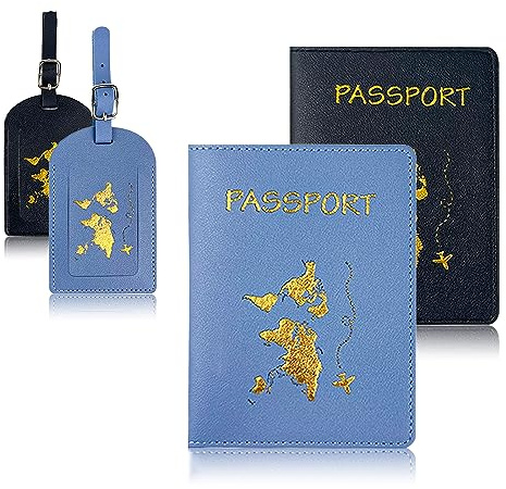 Aatpuss 2 Piezas Funda Pasaporte,Funda Pasaporte Español,Organizador de Pasaport de Cuero PU + Etiqueta de Equipaje,para Hombre Mujer,Tarjeta de Crédito, Tarjeta de Embarque