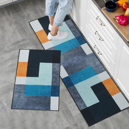 LY4U 2 Juegos de Alfombras y Almohadillas de Cocina, Almohadillas Antideslizantes de Respaldo TPR, Juegos de Canales de Absorción de Agua, Lavables a Máquina, 43x75 + 43x120cm