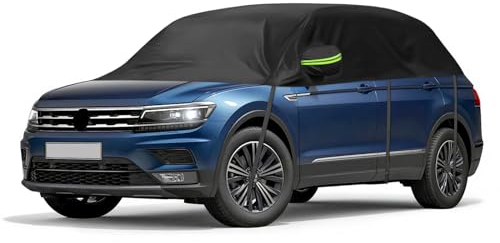 Autoabdeckung Wasserdicht Ersatz für VW Tiguan (SWB) 2007-2018/2016-2023, Halbgarage, Autohülle Autoplane, Winddichte Halbabdeckung für Allwetter, UV-Beständige Vollgarage Regen Sonne Staub Schutz