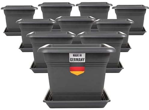 2friends Pflanzkübel Groß Außen 40x40 cm, 10er Set Anthrazit Blumentopf Gross für Terrasse und Garten Robuster Pflanztopf 40 cm Durchmesser Blumenkübel