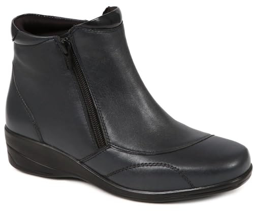 Pavers Women's Wide Fit Ankle Boots in Navy Leather - Elegant Shoes with Inside Zip and Stylish Design - Ladies Casual Footwear - Size UK 7 / EU 40