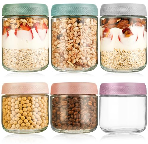 6-pack övernattningsglasburkar, konserveringsburkar med skruvlock för övernattningar, oats sallad, yoghurt, pudding chutney-sylt, små burkar med lock som masonburkar, meal prep-lådor