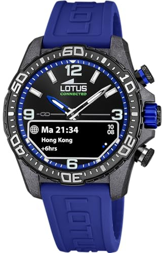 LOTUS Reloj Inteligente Hombre Híbrido Connected D de Caucho Azul - Analógico Inteligente 20000/3 - Control Música, Cuenta Pasos, Notifica y Rechaza Llamadas - hasta 10 Días de Batería