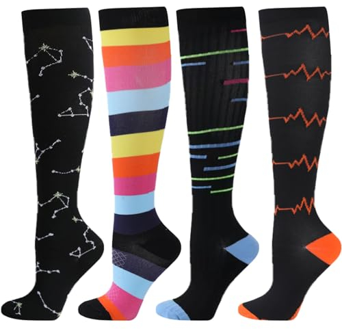 BISOUSOX Calzini da Donna Calze Compressione Graduata Donna Uomo 4Paia Corsa Sport Volare Calze Antitrombo 15-20 mmHg Regali per le Donne Incinte