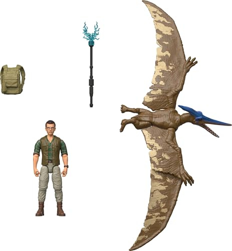 Mattel Jurassic World - Paquete de Figuras humanas y Dinosaurios, Dr. Henry Loomis y Pteranodon, Escala precisa de 3.75 Pulgadas, Coleccionable