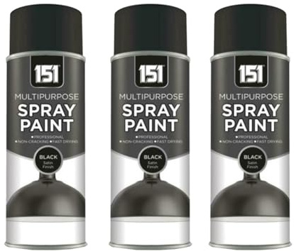 DIOXSTAR Black Satin Spray Paint, Fast Drying, Non-Cracking, Suitable for Most Surfaces Including Wood, Metal and Plastic, Indoor and Outdoor Projects, 400ml (3 PCS)