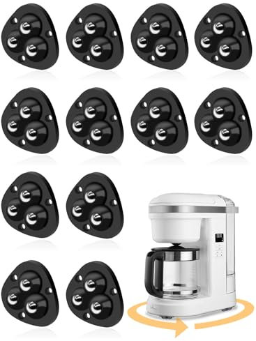 Small Appliance Caster Wheels,12 Pcs Mini Appliance Rollers for Kitchen Appliances Countertop 360°Rotation Self Adhesive Swivel Wheels for Coffee Maker,Storage Bins,Trash Can(Black)