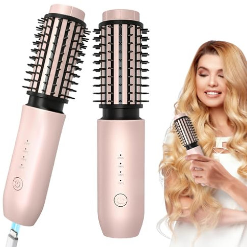Gxpjycfob Cordless Hair Curler Straightener Brush, 7000Mah Rechargeable, Negative Ion Technology, 2 in 1 Heated Hot Brush, Pink