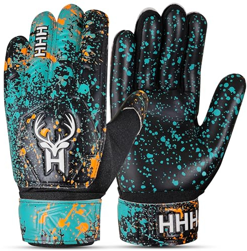 HHH Guantes de Portero de fútbol niños y jóvenes, con Palmas de látex de 4 mm y súper Agarre. (Talla 7 Adecuada para Talla S-M Adulto)