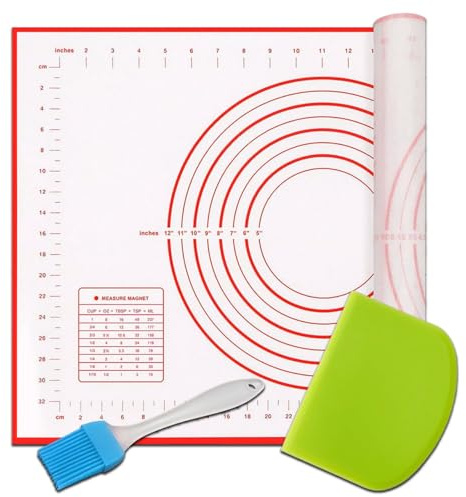Large Silicone Baking Mat with Dough Scraper & Silicone Brush (40x60 cm), Non-Stick, Heat-Resistant Pastry Mat for Rolling Dough, Fondant & Baking, Ideal Baking Accessories