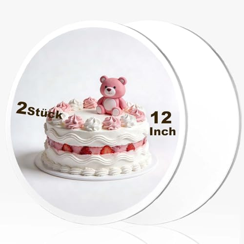 Cake Board 30cm Rund, Tortenplatte Pappe, Wiederverwendbare Kuchenplatte, Stabile Tortenunterlage Tortenteller für 8-11 Zoll Kuchen, Tortenboden Cake Drum für Hochzeiten Partys, 2 Stück 30cm x 12mm