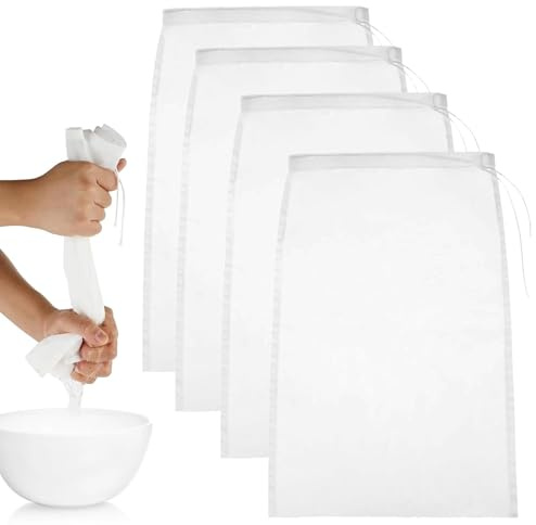 4-Pack Reusable Fine Mesh Strainer Bags for Nut Milk, Juice, Yogurt, and Herbal Brews – 20x30cm Washable Nylon Filters for Kitchen & DIY Projects