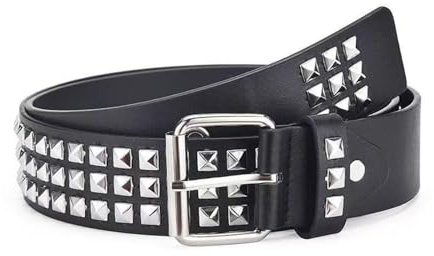 QSZHSL Rivet Studded Belt, Rivet Rock Belt, Black Studded Punk rock Grommet belt, Goth Row Pyramid Square Bead PU Leather Vintage Grommet belts for Jeans Rockwear Women Men