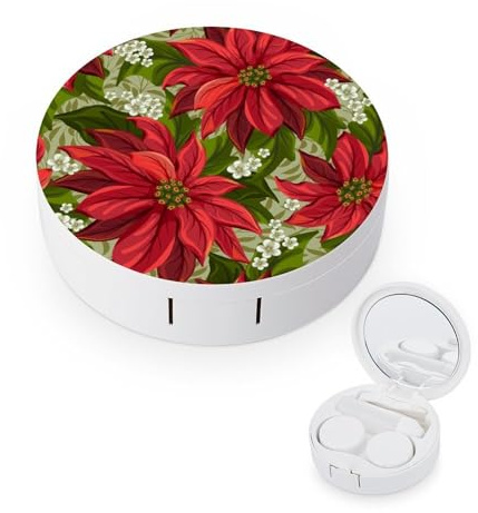 fkgvwo Contact Lens Case Red Flowers Contact Lens Box Travel Kit Portable for Travel & Home