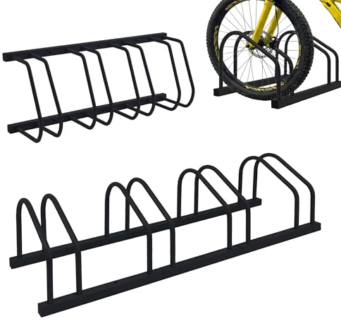 Relaxdays soporte bicicletas, suelo/pared, 4 bicis, neumáticos hasta 65 mm, garaje/patio, aparcamiento fila, acero negro