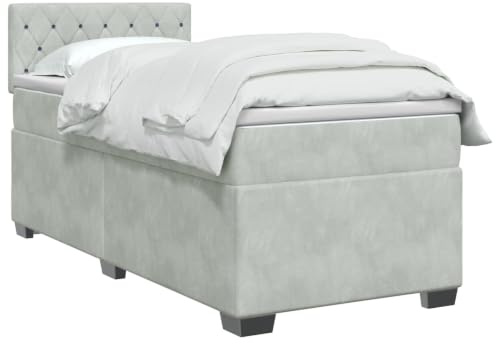 vidaXL Lit boxspring avec Matelas Gris Clair 90 x 190 cm Velours