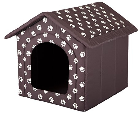HobbyDog Hundehaus Hundehütte für mittelgroße Hunde - Katzenhaus, Katzenhöhle - mit herausnehmbarem Dach - Tierhaus für Katzen und Hunde für Drinnen/Indoor 60 x 55 x 60 cm [XL] Braun in Blumen