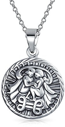 Bling Jewelry Zwillinge Sternzeichen Astrologie Horoskop Runder Medaillon-Anhänger Für Männer Frauen Halskette Antiqued Sterling Silber