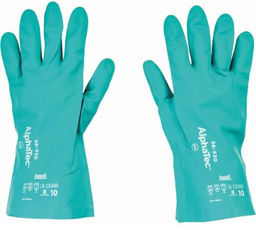 Ansell AlphaTec 58-330 Guantes Nitrilo Resistentes Productos Químicos, Compuesto de Nitrilo de Alto Rendimiento, Guante de Trabajo Hombre Mujer, Verde, Talla M (12 Pares)