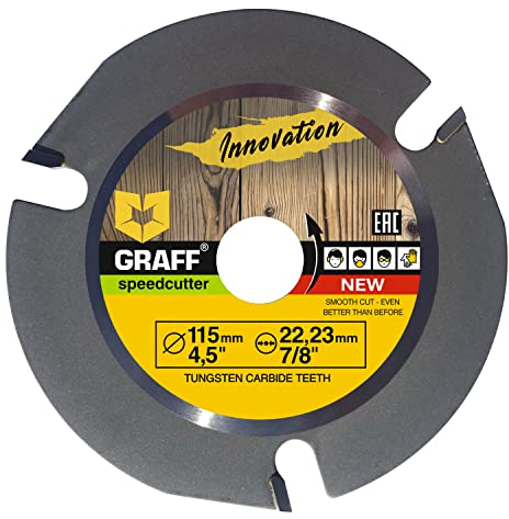 GRAFF® Speedcutter, Disco per intaglio del legno, 115 mm, lama circolare TCT per smerigliatrice angolare, lama per sega, 22,23 mm, per scolpire, modellare e tagliare, ruota con 3 denti (115 mm)
