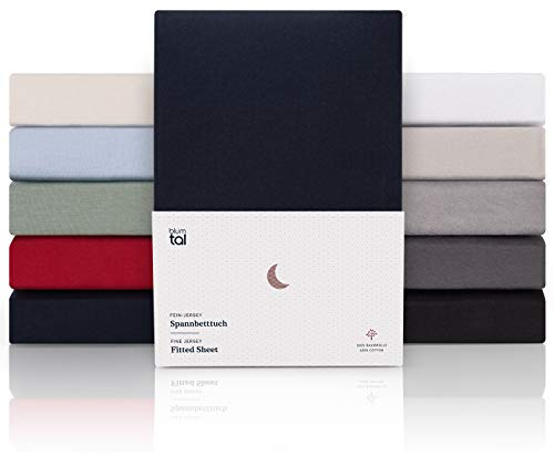 Blumtal® Premium Spannbettlaken 180x200cm Jersey - OEKO-TEX zertifiziertes Bettlaken 180x200 - Spannbettlaken 180x200cm Baumwolle - Bettlaken 180x200 Baumwolle - Leintuch 180x200 Spannbettlaken - Blau