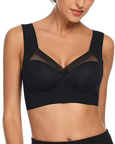 WOWENY Comfort Bra Non Wired, Women's Full Coverage Wirefree Bra, Zero Feel Soft Bralette for Ladies (Black, M, m)