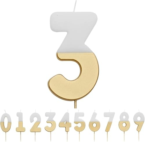 Talking Tables White and Gold Number 3 Candle Premium Quality Cake Topper Decoration | for Kids, Adults, 30th Birthday Party, Anniversary, Milestone, GoldCandle3