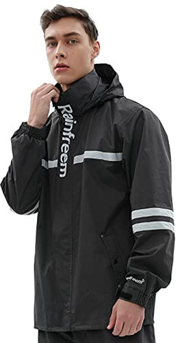 SJASD Giacca Tuta Antipioggia Moto Uomo Donna per Il Ciclismo Abbigliamento Impermeabile Tuta Antipioggia Moto Giacca Pantaloni Antiacqua,con Cappuccio Removibile Cappotto Riflettente Poncho