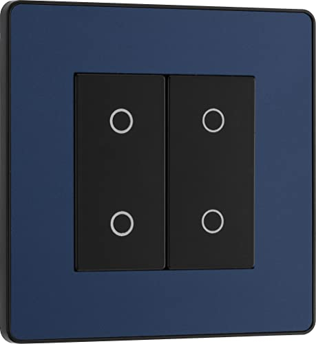 BG Electrical Double Slave/Secondary Touch Dimmer Wall Light Switch, 2-Way, Trailing Edge, Screwless Front Plate, Evolve, Matt Blue, 200W, PCDDBTDS2B
