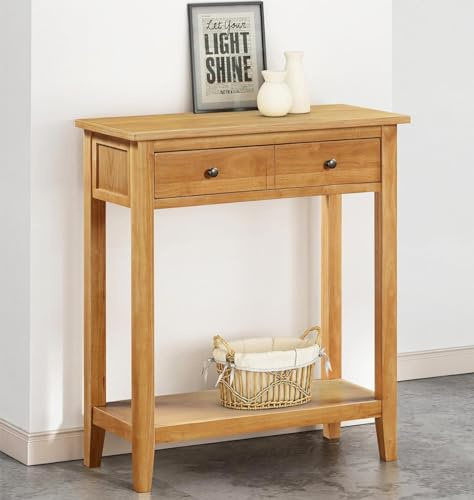 Hallowood Furniture Aston Wide Wooden Console Table with Shelf and One Large Drawer, Light Oak Dressing Table, Perfect for Hallways, Living Room and Bedroom