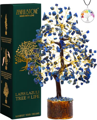 ZENFULSTONE lapis Lazuli Crystal Tree for Wisdom & Truth Décor for Home and Office | Handmade Bonsai for Communication & Clarity of Thought | Perfect Insight Gift for Loved ones