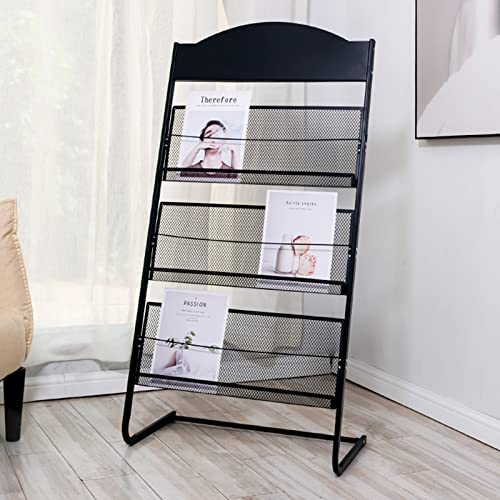 Zeitschriftenständer, beweglicher Prospektständer, bodenstehender Literaturständer, Zeitungshalter aus Metall für Produkte, Messen, Shows (Farbe: Silber, Größe: LxBxH 63x38x125cm) (Schwarz LxBxH 63x