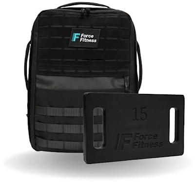 Force Fitness Rucking Backpack + Weights (15kg), Ruck Plate Carrier Rucksack for Men & Women, Weighted Backpack for Rucking, Running, Walking, Strength & Cardio Workouts for Athletes