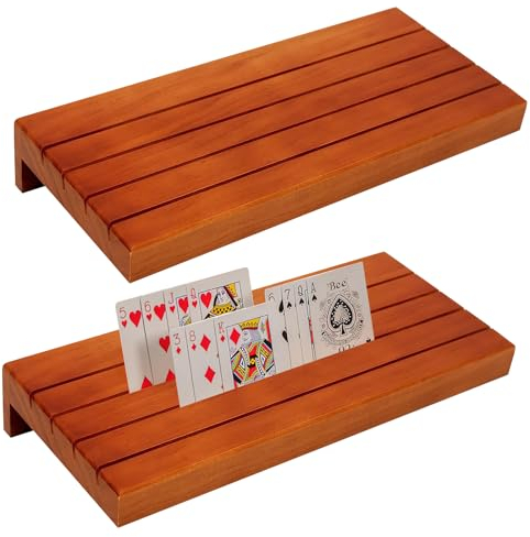 BRISKORE 2 Stück Kartenhalter Kinder, Spielkartenständer aus Holz Spielkartenhalter Kartenständer Spielkarten Aufbewahru Freisprech Kartenständer für Senioren und Kinder