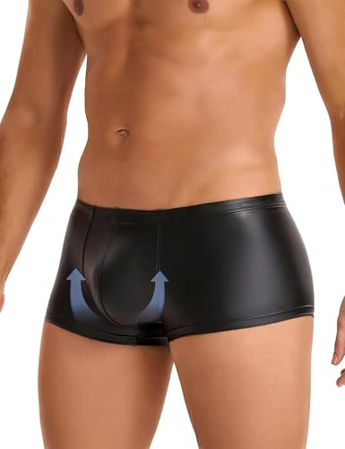 ohmydear Sexiga boxershorts för herr i konstläder med elastiskt midjeband åtsittande hipsterboxare boxershorts herr plusstorlek klubb libertin underkläder kläder sissy underkläder