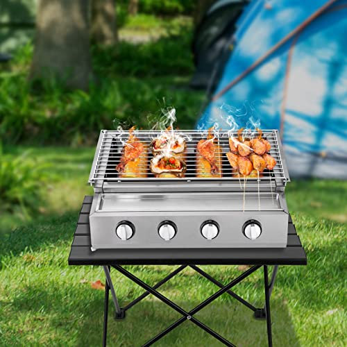 Barbecue in acciaio inox + 4 fiamme griglia a gas regolabile in altezza griglia barbecue per picnic barbecue campeggio pranzo 580 x 400 x 200 cm