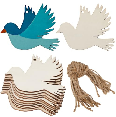 GORGECRAFT 20 Pieza de Pequeños Pájaros de Madera Sin Terminar Adornos de Madera Paloma de la Paz Decoración de Pájaros Colgantes Letreros En Blanco con Agujero Cuerda de Cáñamo para Bodas Cumpleaños