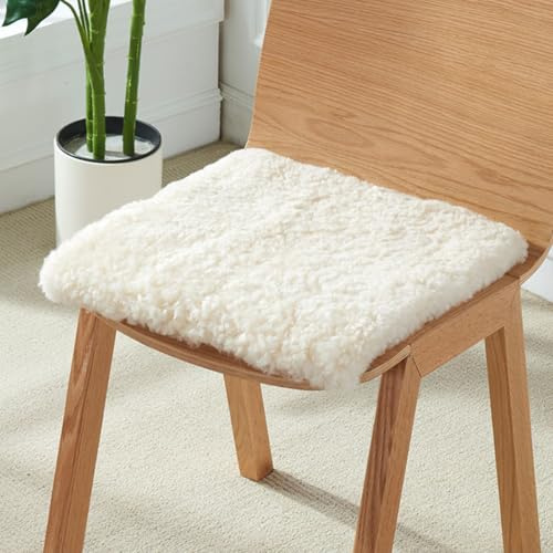 Peau De Mouton Coussin De Siège, Laine Courte Tapis De Chaise Voiture Super Douce Coussin De Chaise Tapis Antidérapant en Laine Naturelle (Beige,Square 35 * 35cm(13.7 * 13.7 inch))